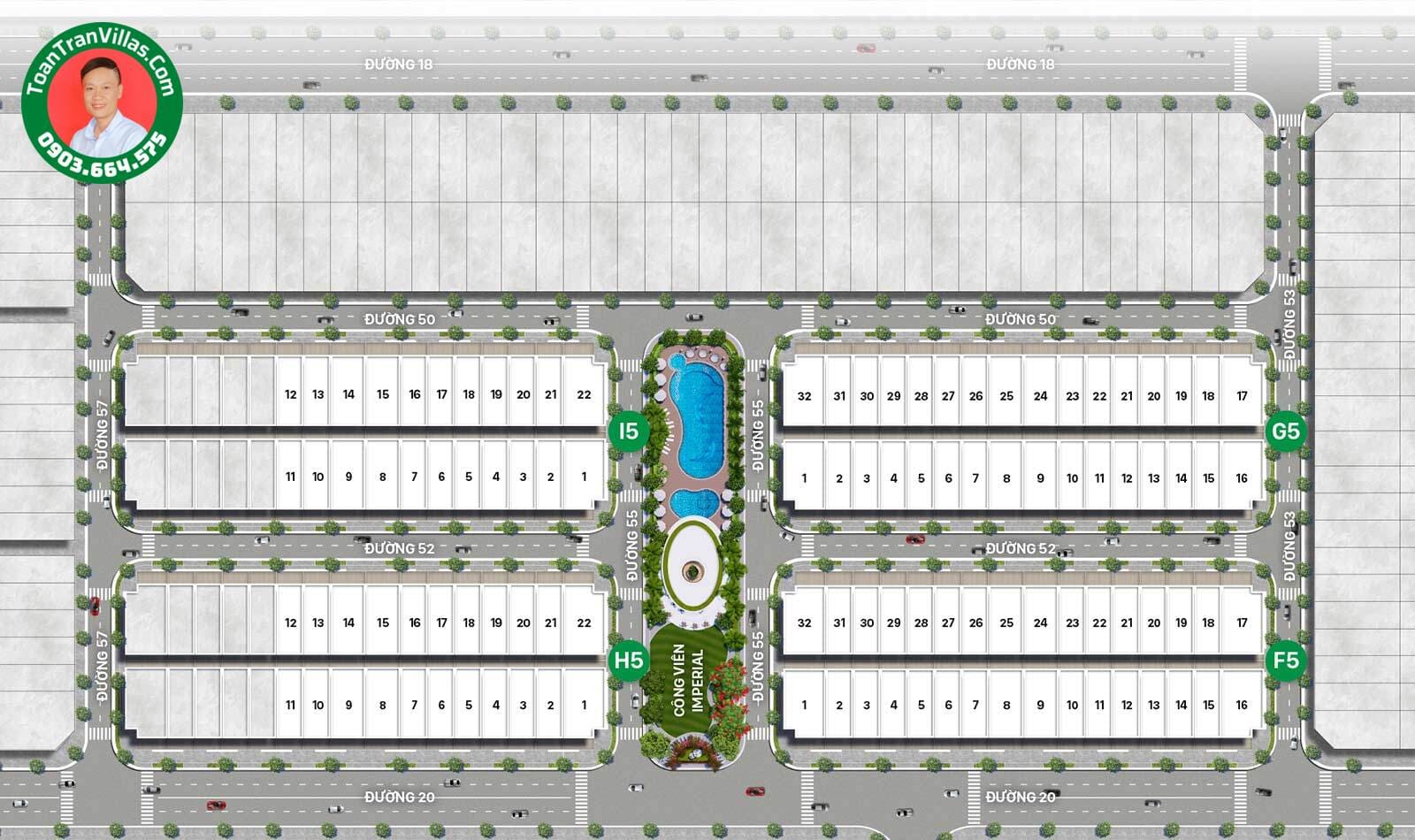 Sơ đồ bốn block F5, G5, H5 và I5 của Sunlake Shop Villas