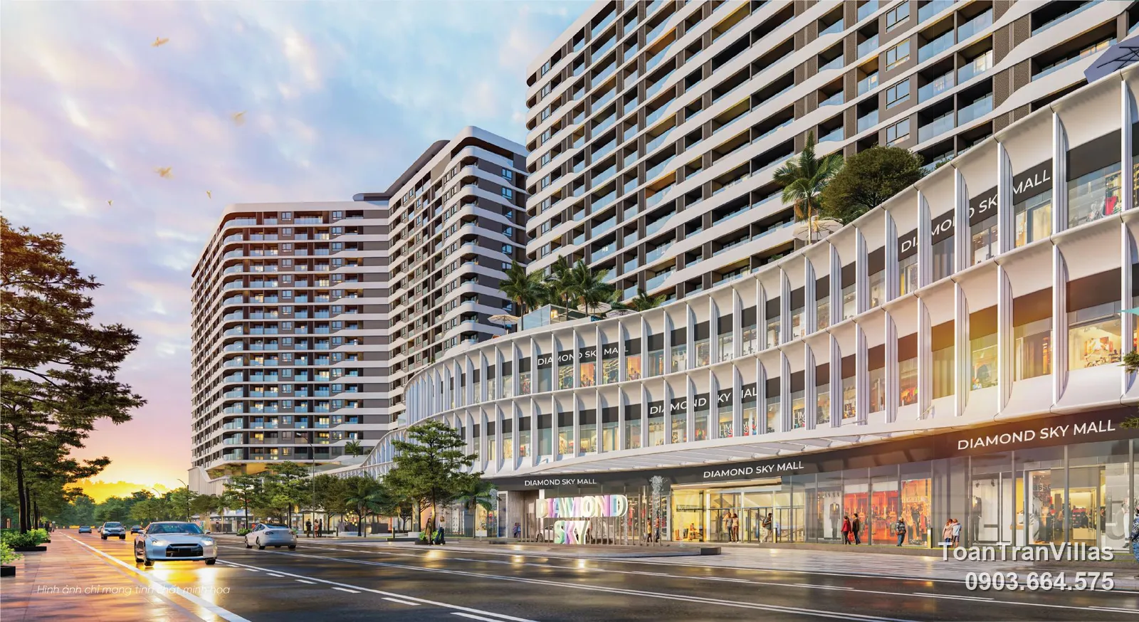 Khối đế Diamond Sky Mall nhìn từ mặt đường