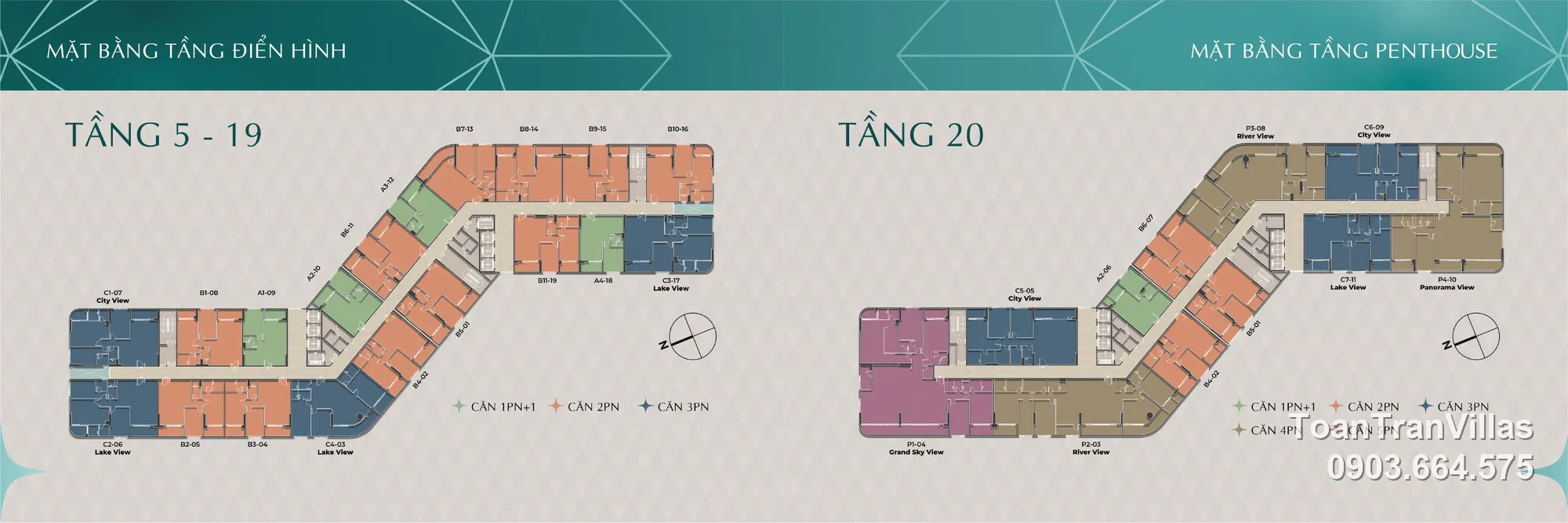 Mặt bằng tầng 5 đến 19 và tầng 20 Diamond Sky