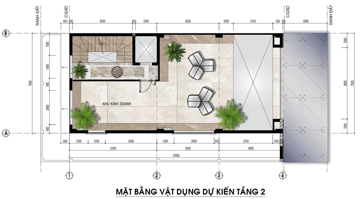 Mặt bằng tầng trên shophouse Đông Nam