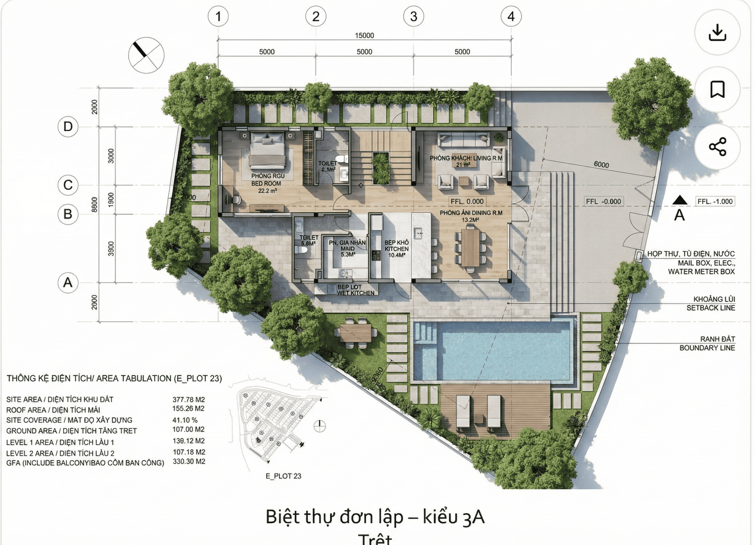 Mẫu đơn lập Jamona Home Resort góc 3D 4