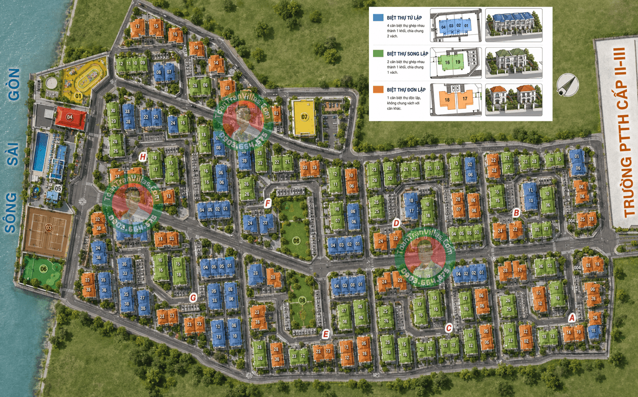 Mặt bằng tổng thể Thủ Đức Garden Homes với các phân khu A đến I