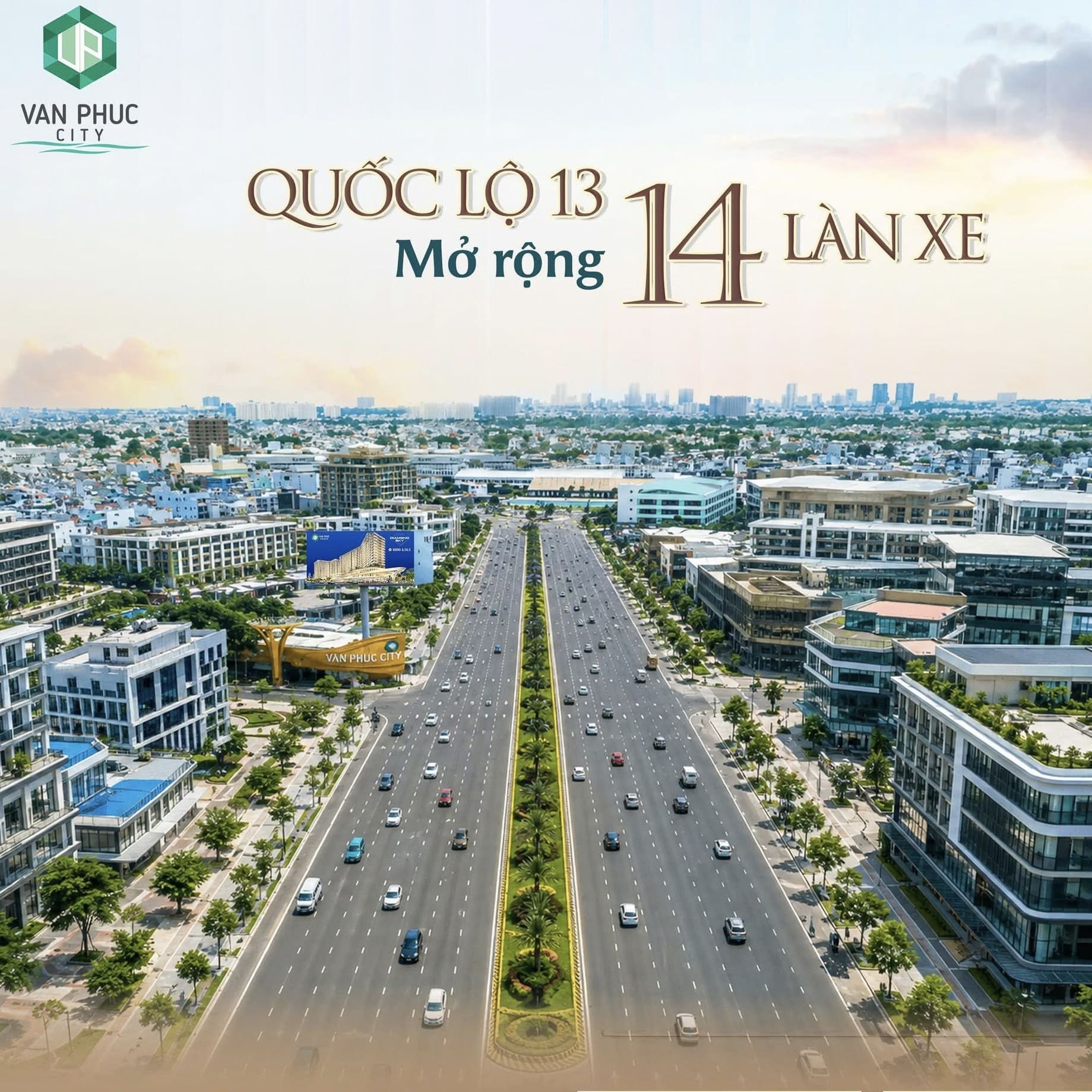 Phối cảnh Quốc lộ 13 mở rộng 14 làn xe gần Vạn Phúc City