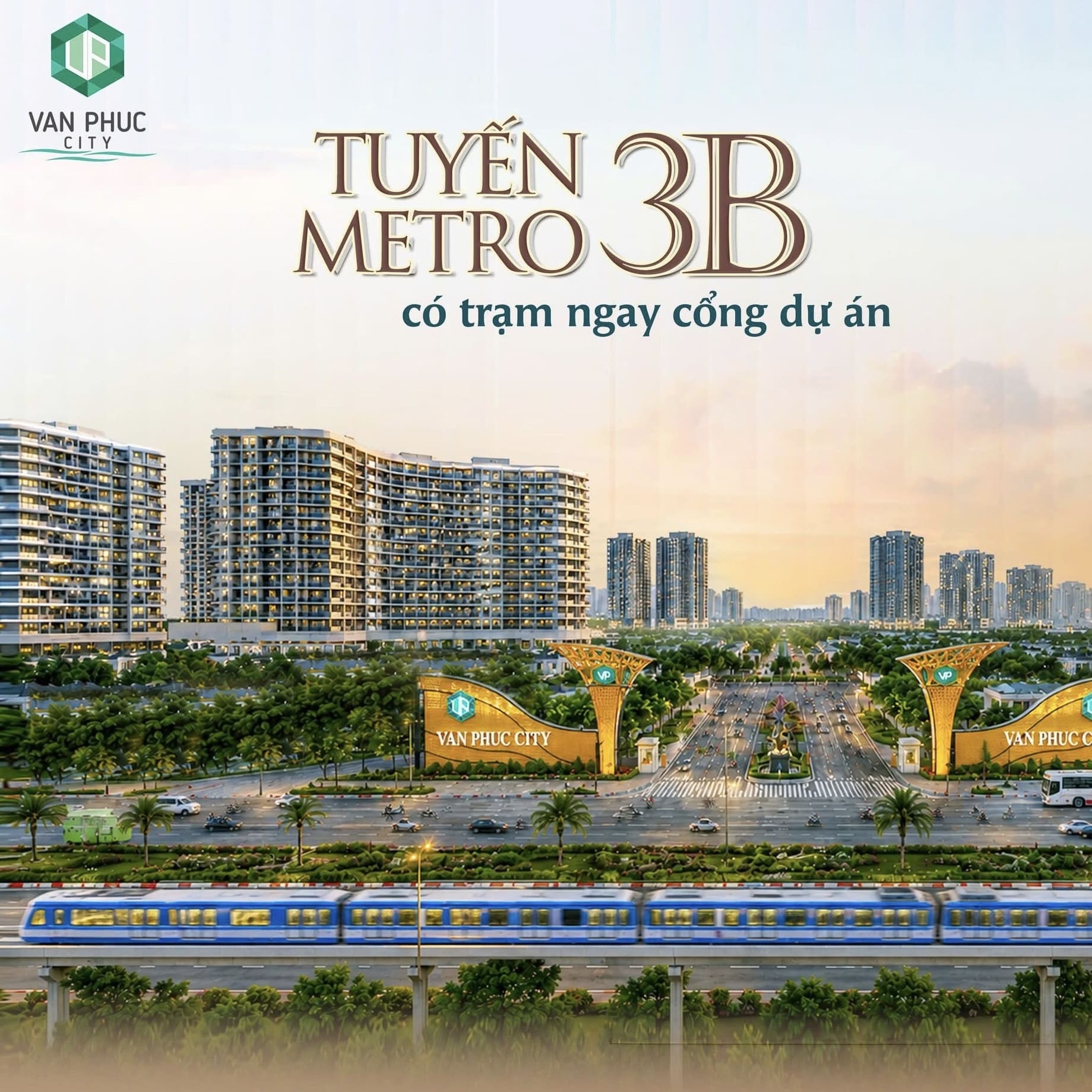Phối cảnh tuyến Metro 3B tại cổng Vạn Phúc City