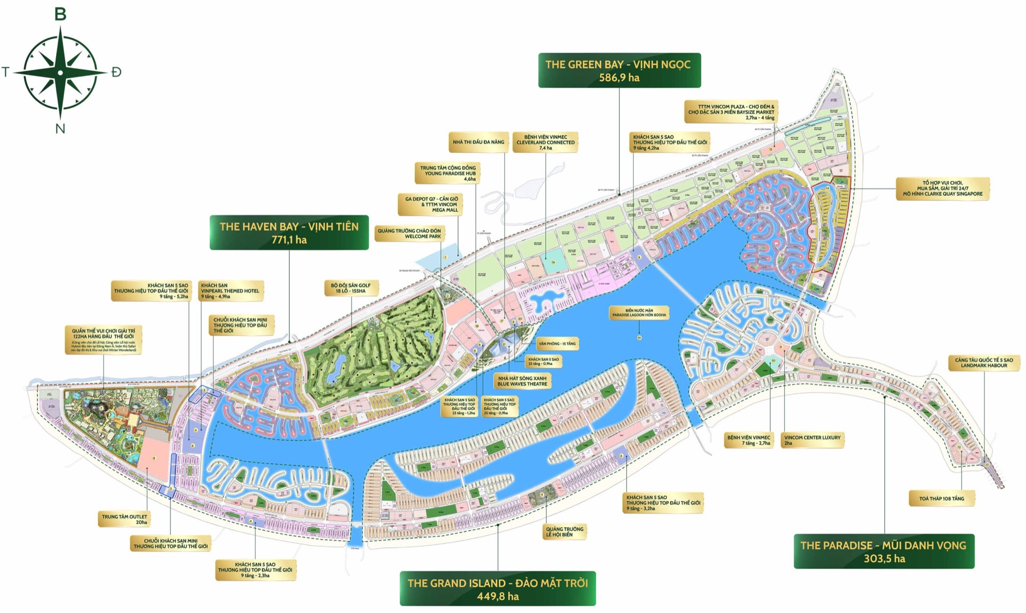 Mặt bằng tổng thể Vinhomes Green Paradise Cần Giờ 2.870 ha với 4 phân khu