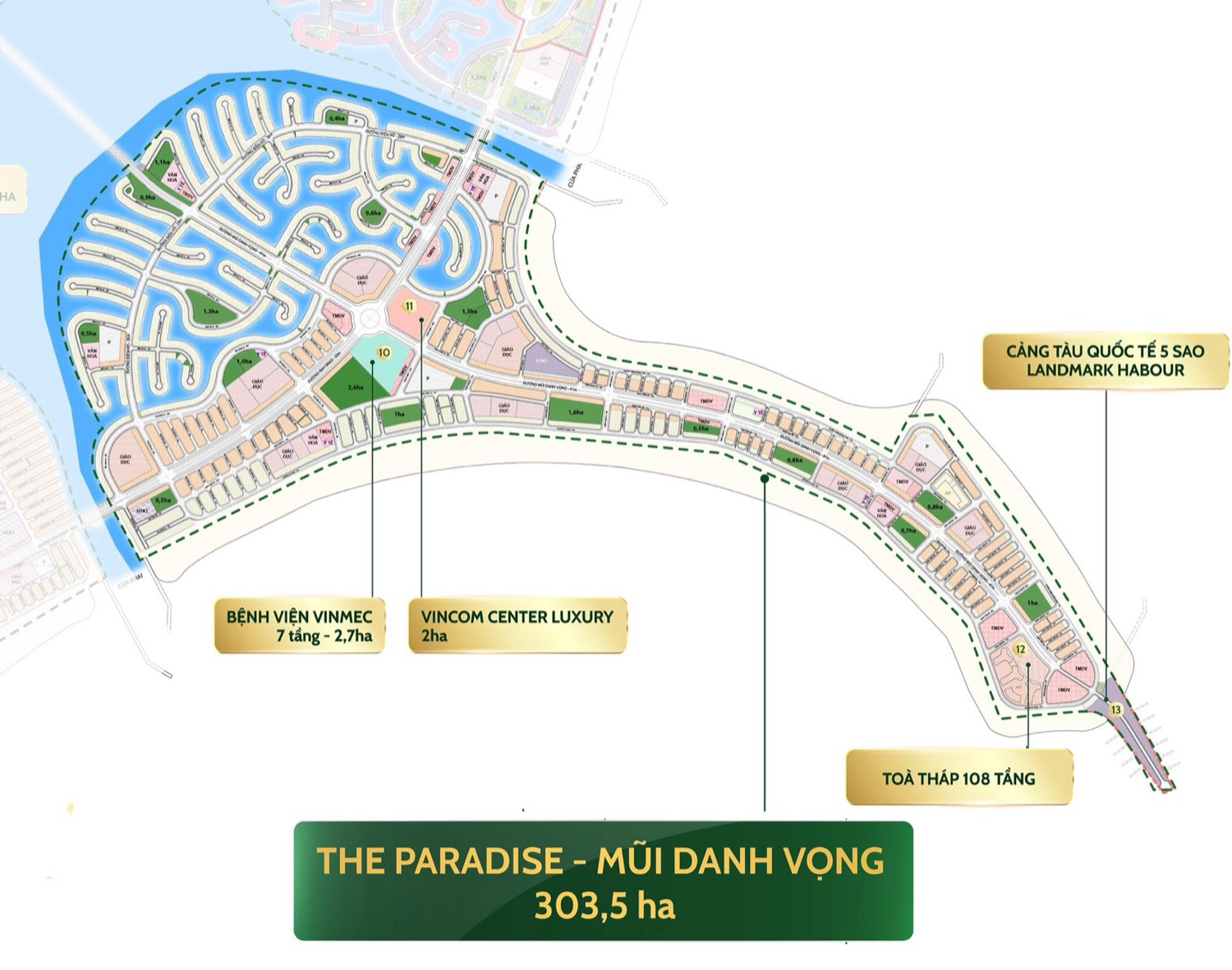 Mặt bằng phân khu The Paradise Mũi Danh Vọng 303,5 ha
