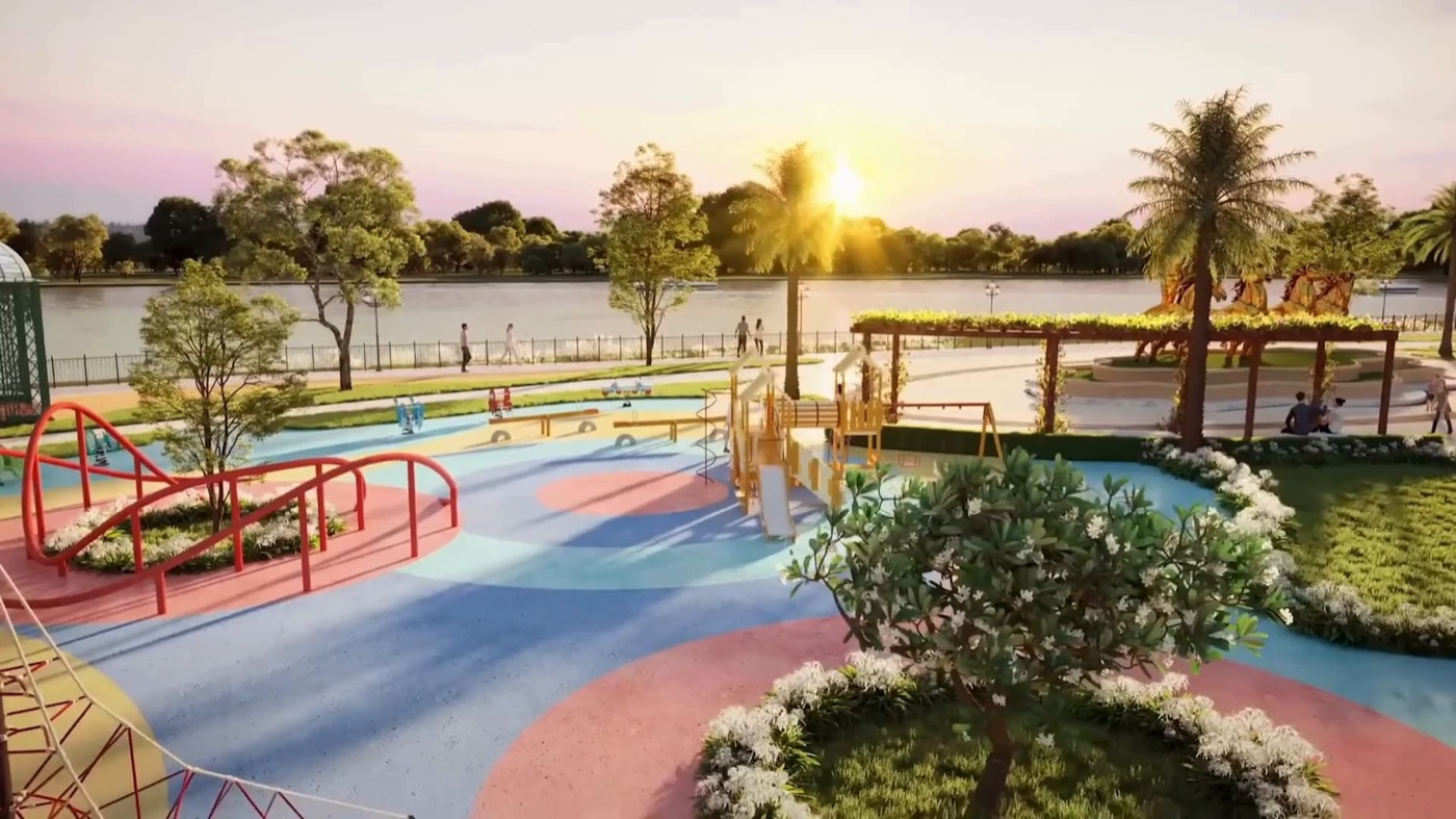 Công viên và sân chơi ven biển hồ phân khu The Grand Island Đảo Mặt Trời Vinhomes Cần Giờ
