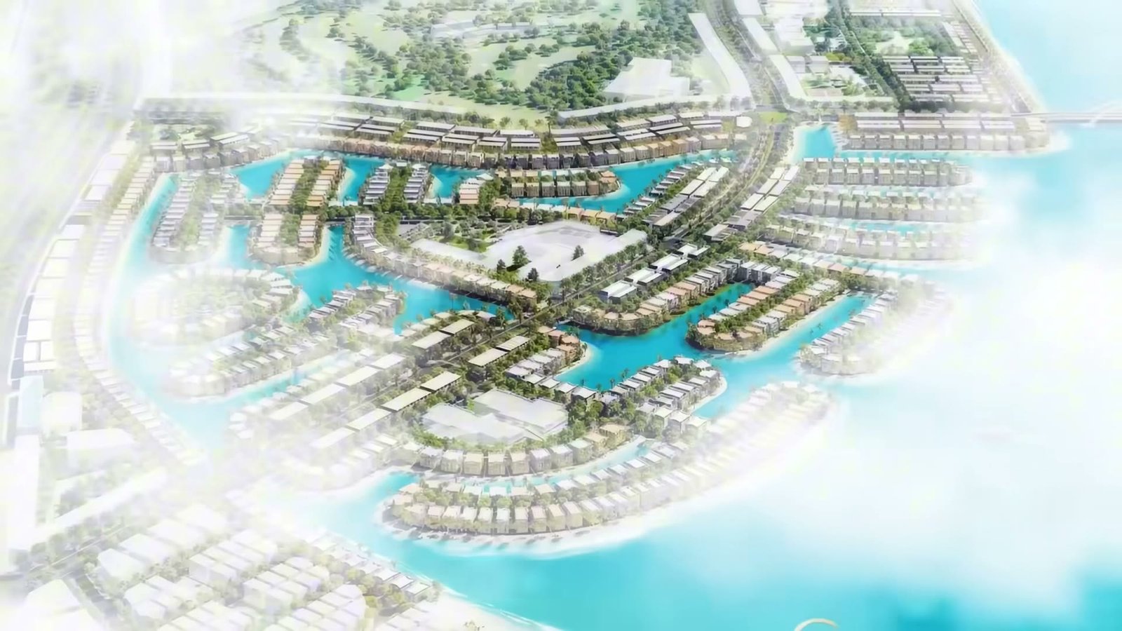Phối cảnh phân khu Vịnh Tiên Vinhomes Green Paradise Cần Giờ với dải nhà ven mặt nước